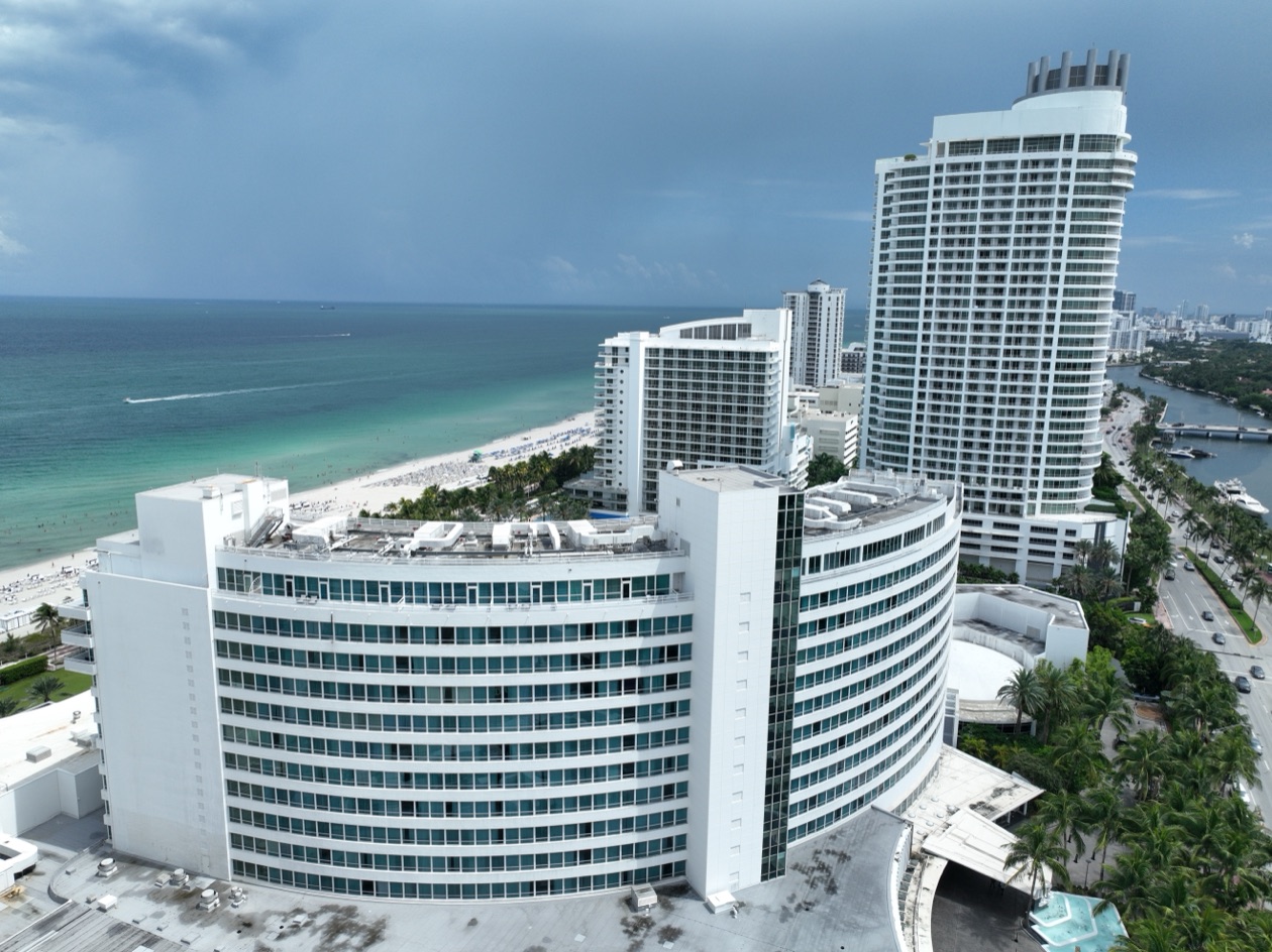 Aerial view of Miami Beach oceanfront towers