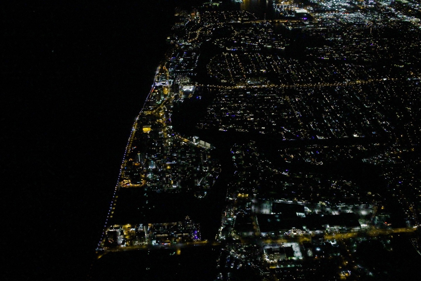 Aerial view of Fort Lauderdale beach at night in Broward County, Florida