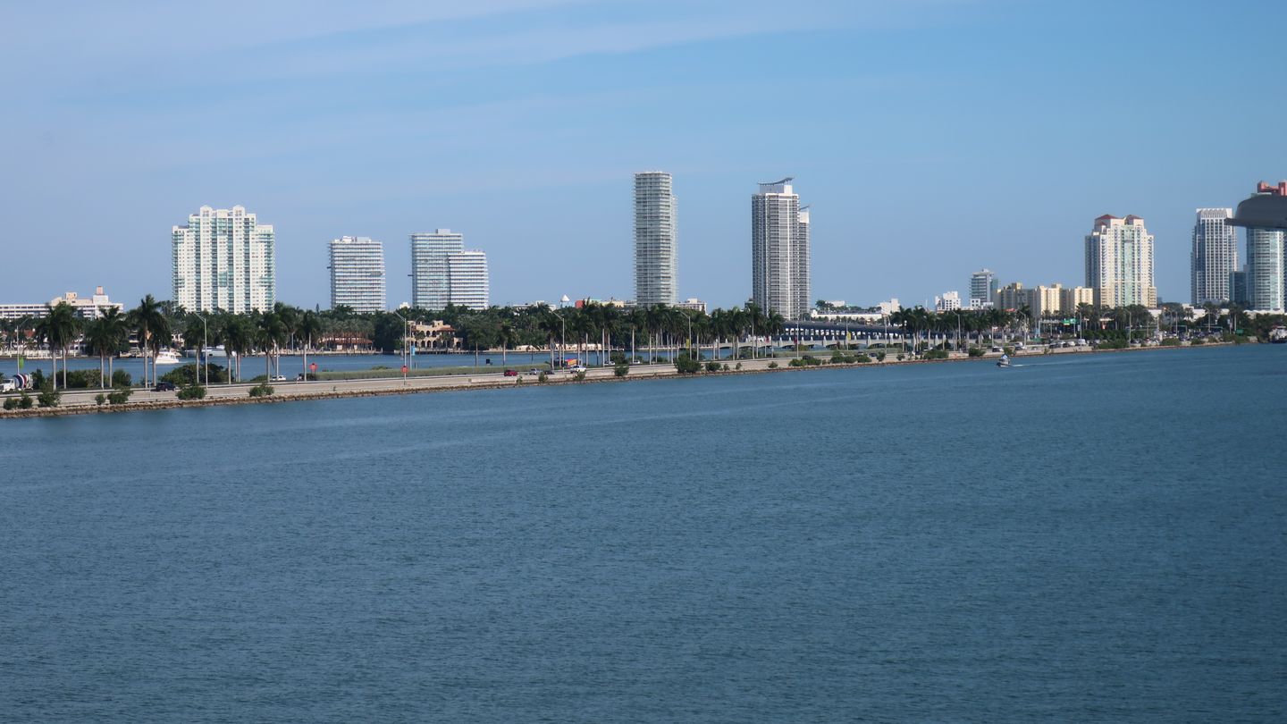 Miami downtown and Brickell luxury condo towers viewed across Biscayne Bay, the 2026 pre-construction skyline