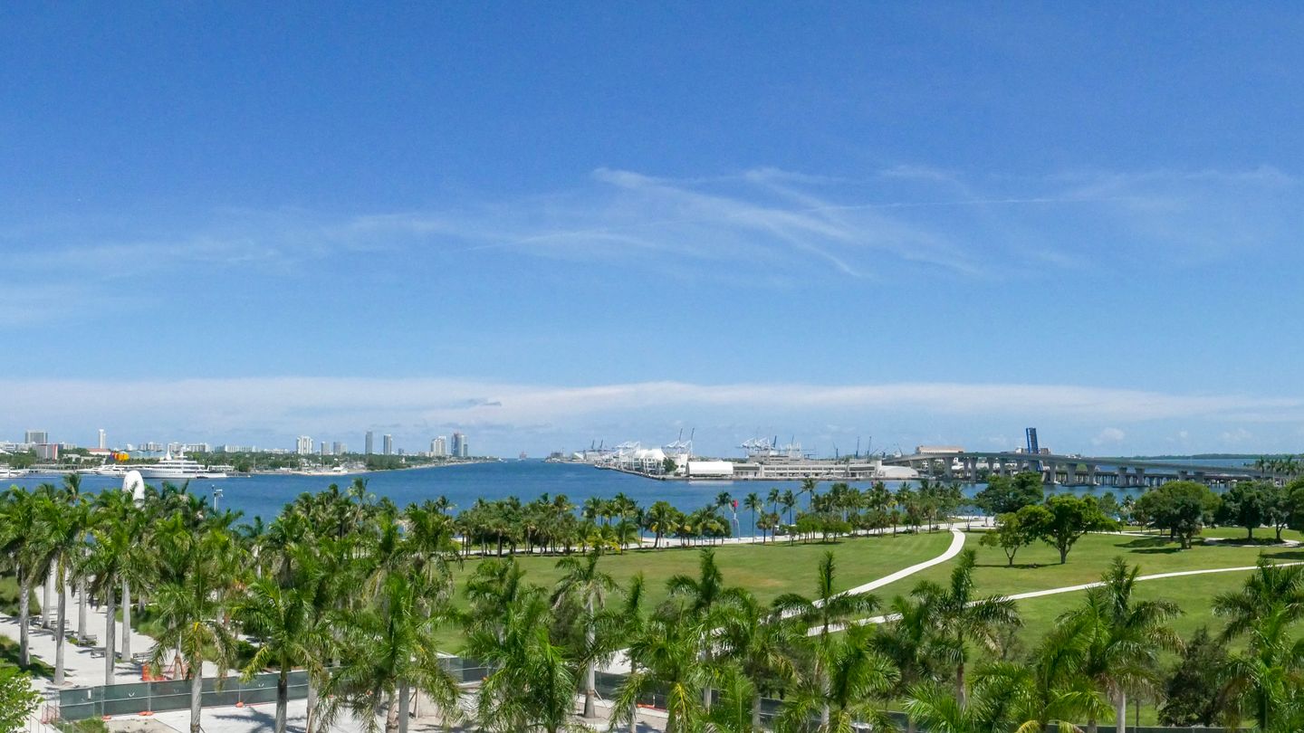 Aerial view of the Miami skyline and Biscayne Bay where most foreign buyers concentrate their purchases