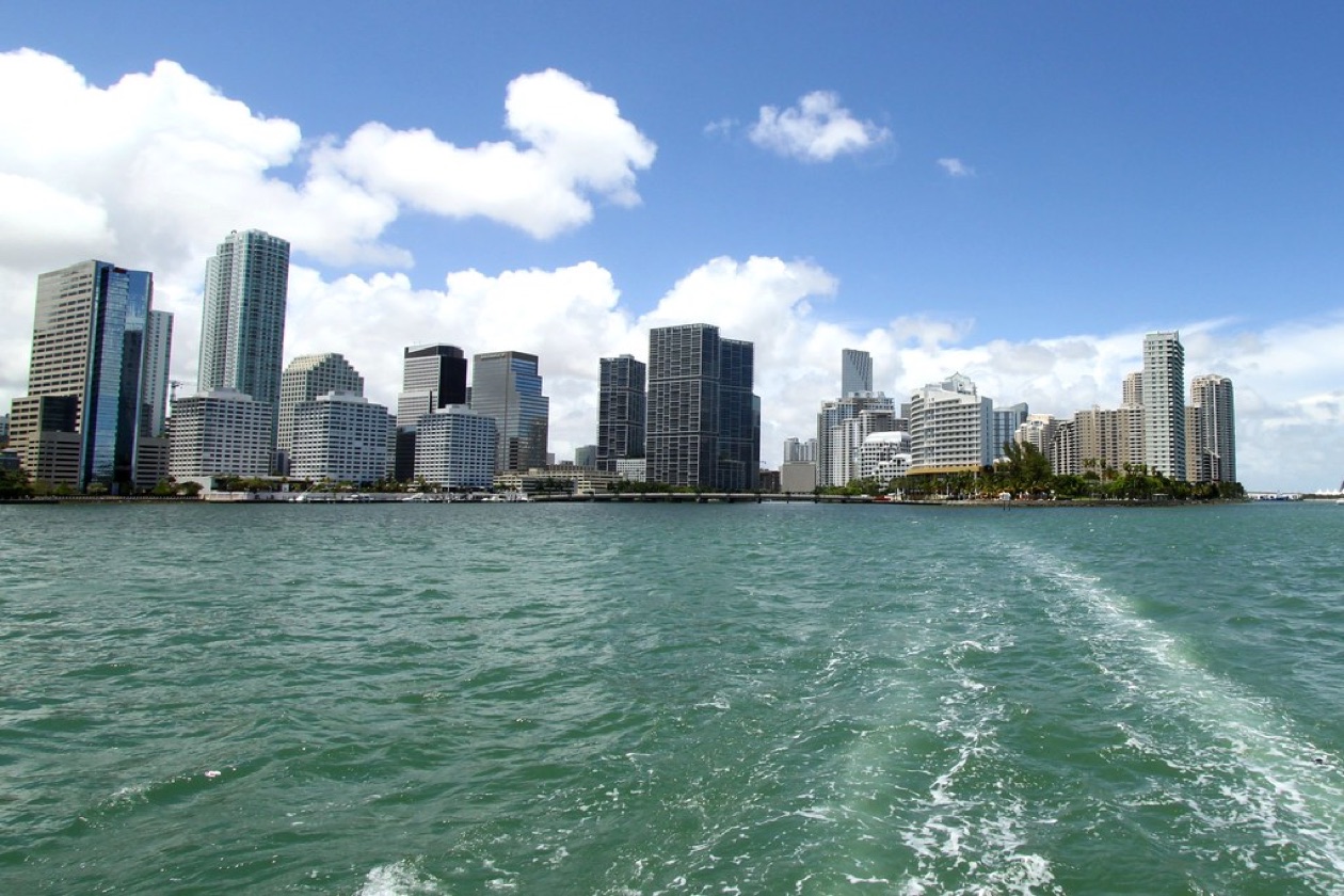 Brickell Key and Downtown Miami towers seen from Biscayne Bay