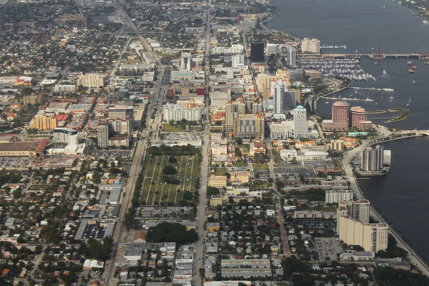 Aerial view of West Palm Beach and the Lake Worth Lagoon in Palm Beach County, Florida