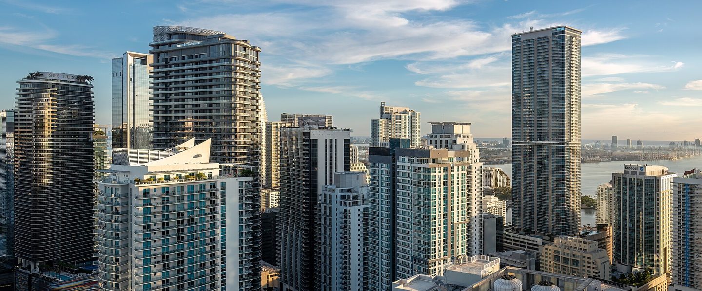 Brickell condo towers in Miami-Dade County at golden hour