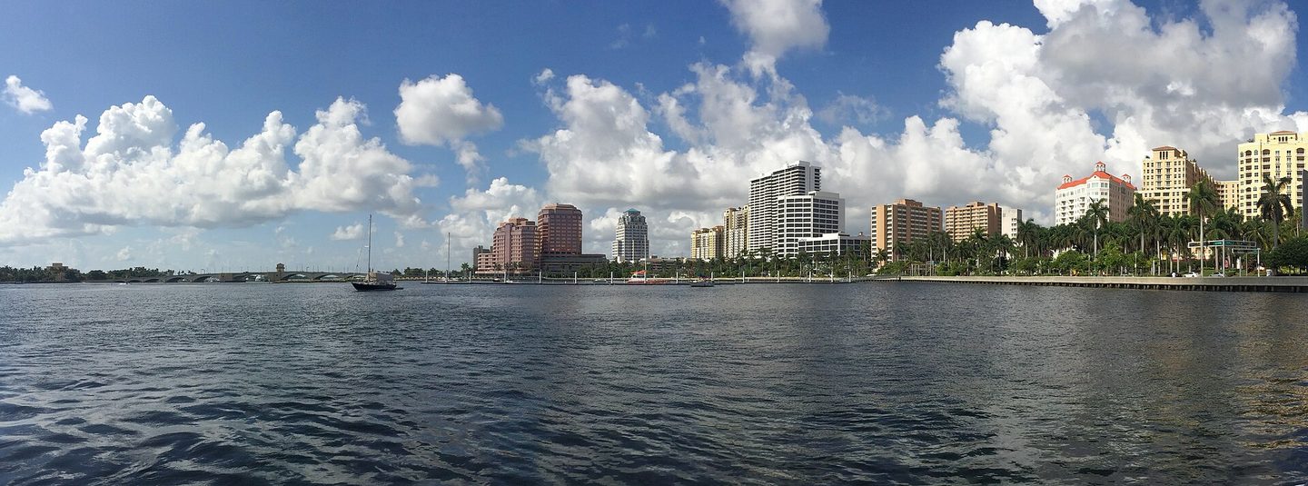 The West Palm Beach skyline across the Intracoastal Waterway in Palm Beach County
