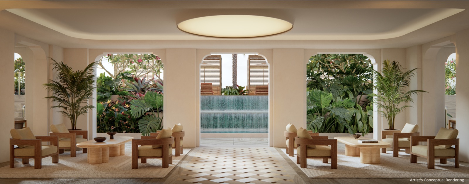Alhambra Parc elevator lobby rendering, Coral Gables mixed-use building