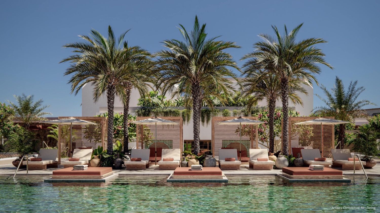 Alhambra Parc resort-style pool deck rendering in Coral Gables