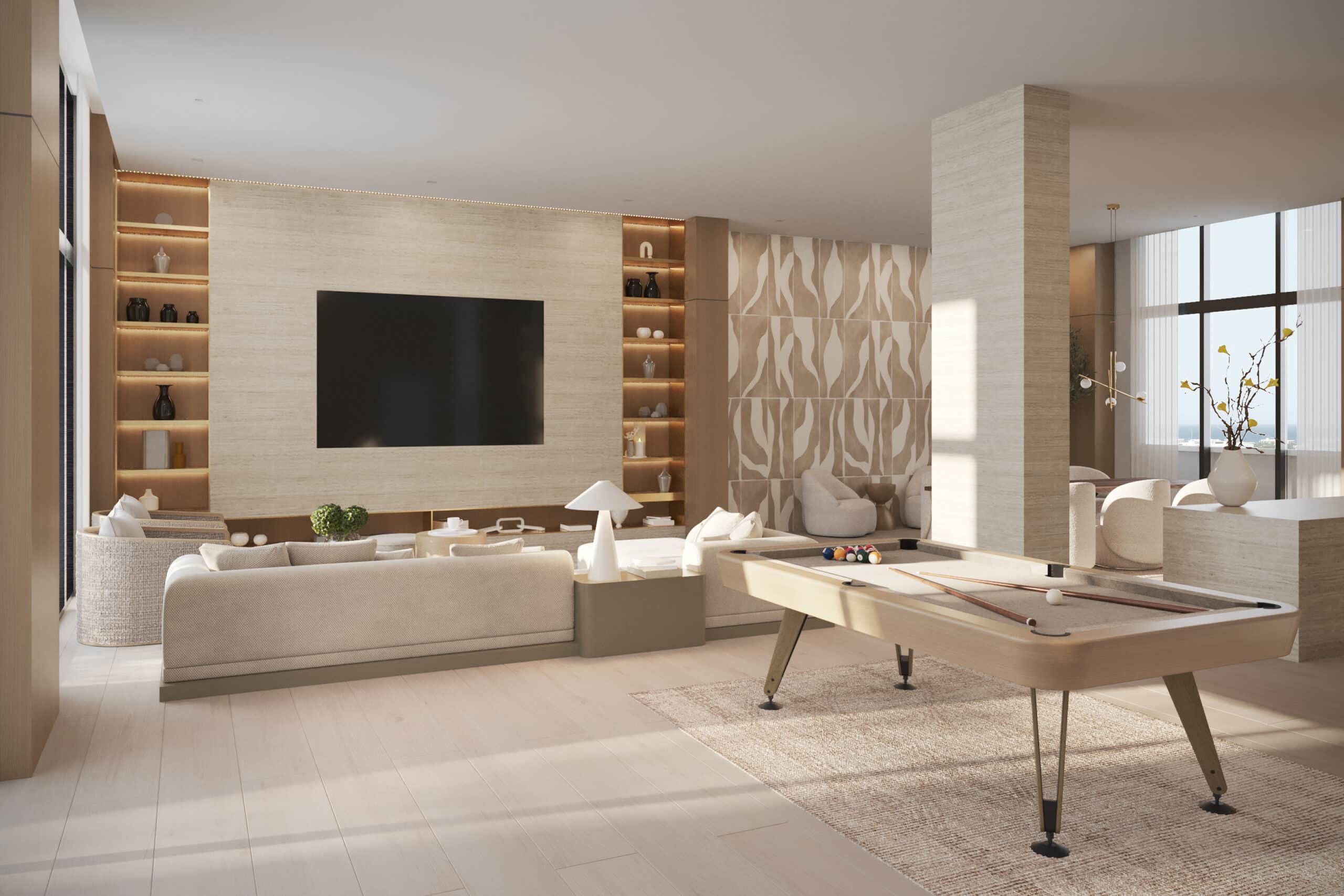 Alida Residences West Palm Beach pool deck rendering with lounge seating