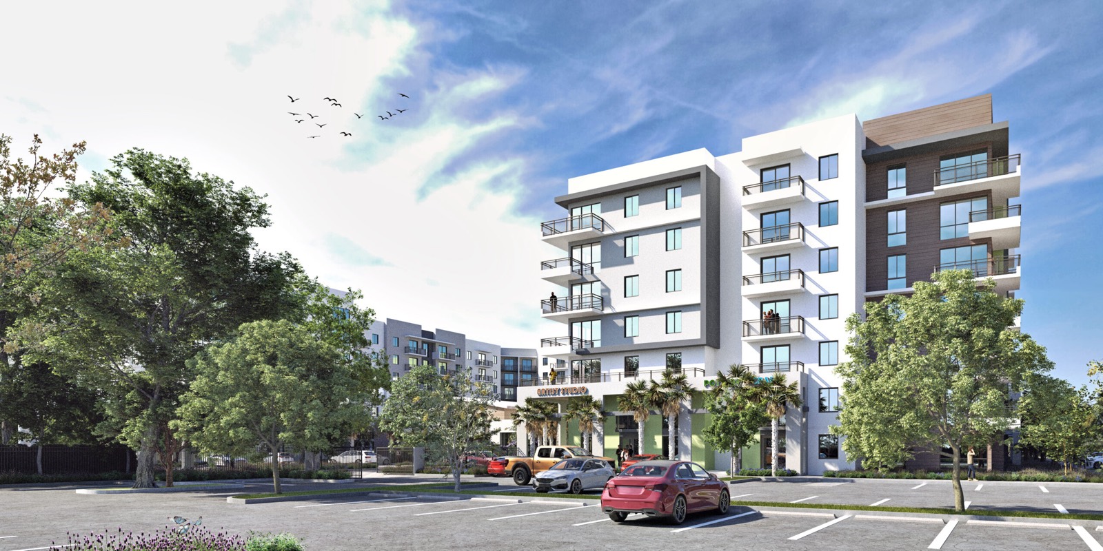 Lakeview at NoMi amenity level rendering with clubhouse lounge