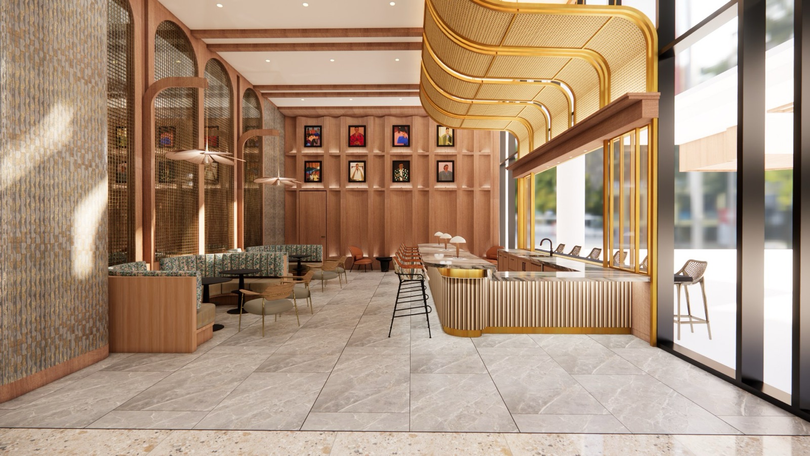 Rendering of the staffed lobby and lounge at Neo Edgewater in Edgewater, Miami