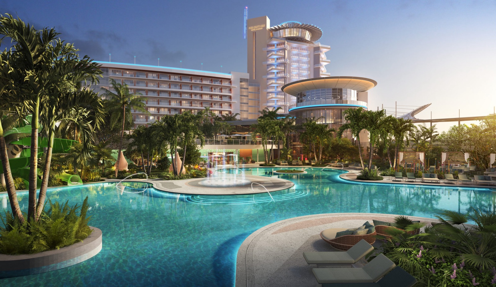 Aerial rendering of Pier Sixty-Six on the Fort Lauderdale waterfront with the marina