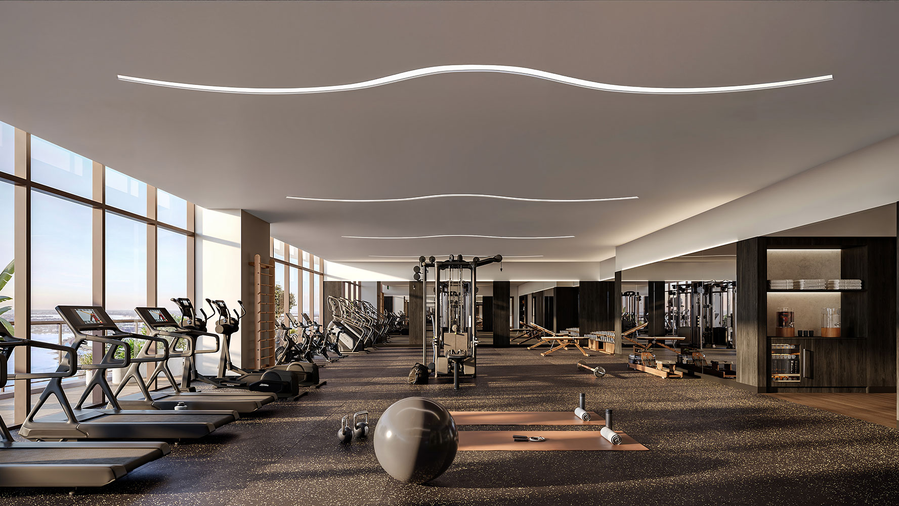 The Berkeley Palm Beach fitness center overlooking Clear Lake, rendering