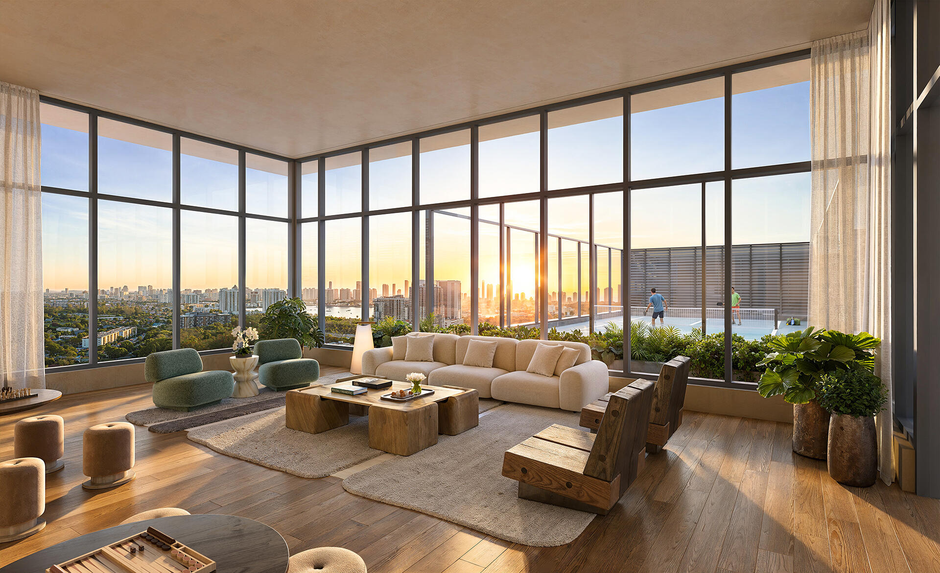 The William rooftop pickleball and lounge rendering on the 25th floor, North Miami Beach