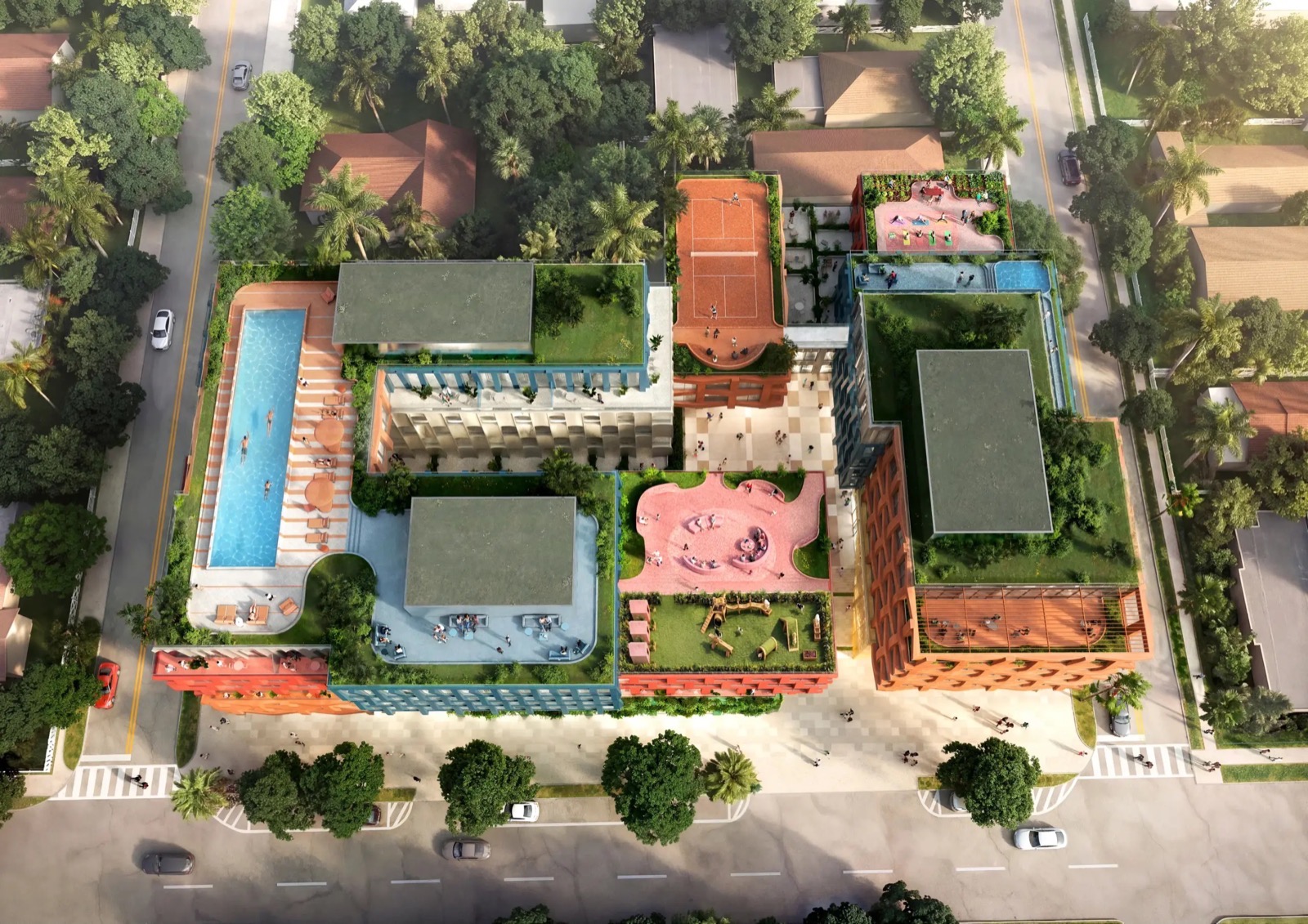 Rendering of the wellness terrace with sauna and steam room at WOMA Wynwood, Miami